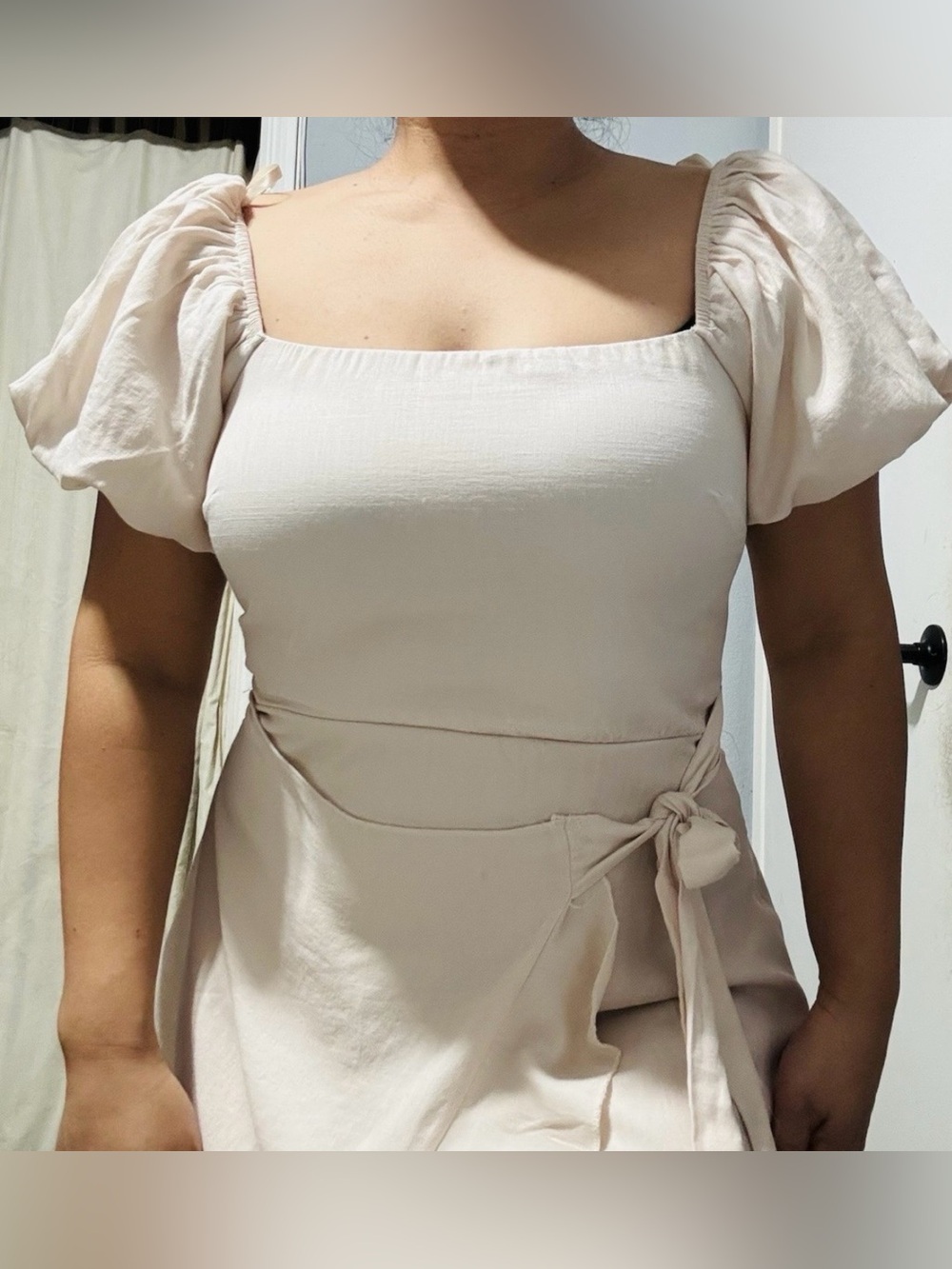 Light Khaki Colored Square-Neck Wrap Dress (XL)